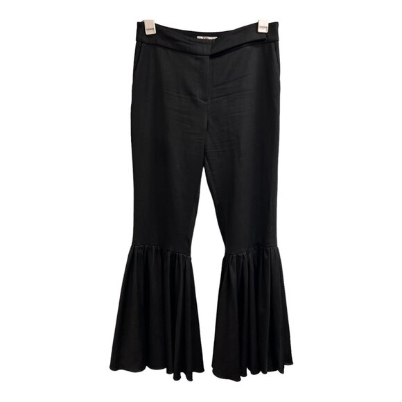 Osman Pants Women Ariel Black Wool Blend Flare Ruffle Leg 70s Y2K Classic Office - Picture 1 of 8